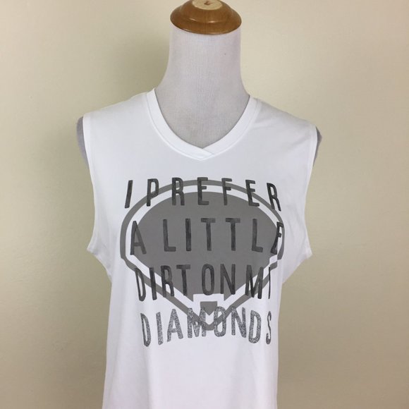 ADIDAS ClimaLite  White Gray Silver Glitter DIRT DIAMONDS Etc Print Tank Top - Picture 6 of 11